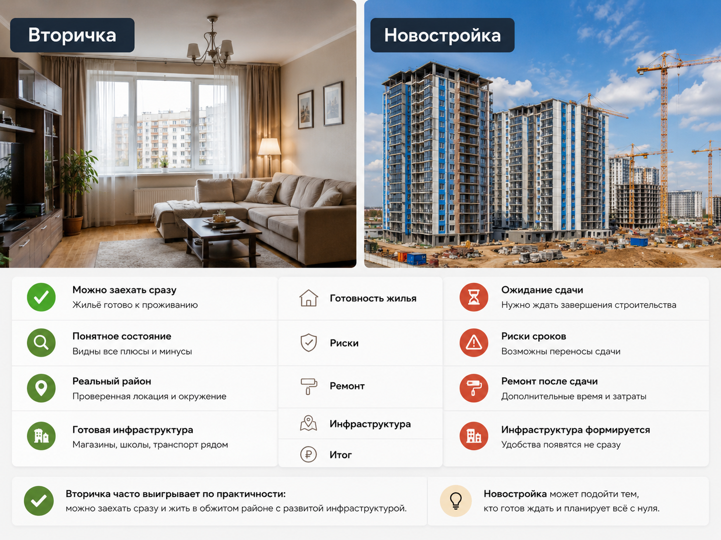 Сравнение вторички и новостройки по военной ипотеке: готовность, риски, ремонт и инфраструктура